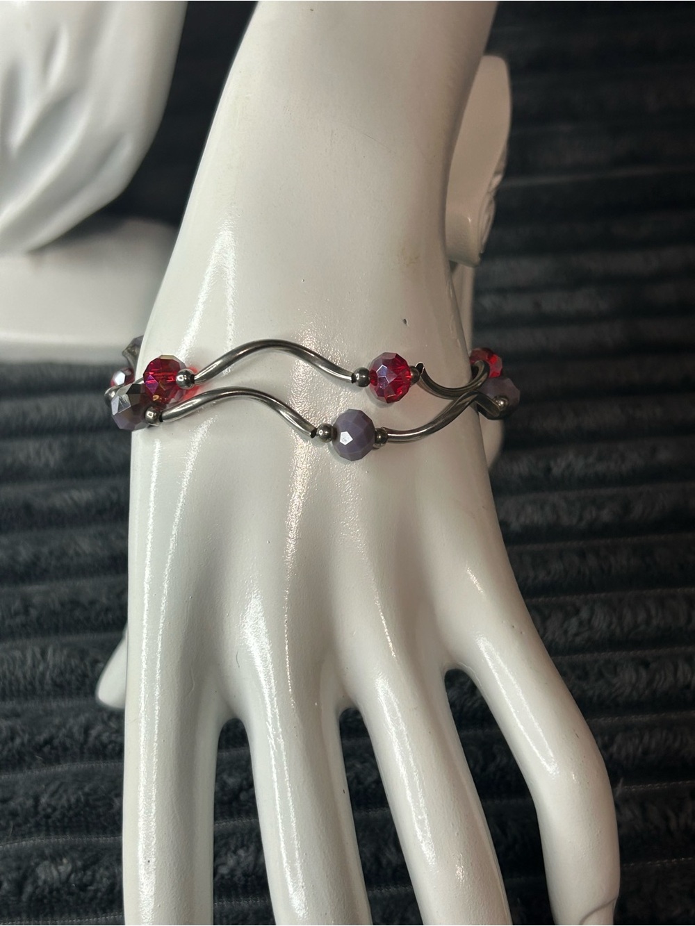 Vintage My Fun Colors Wavy Stretch Bracelets Set of 2 Red & Purple Crystals